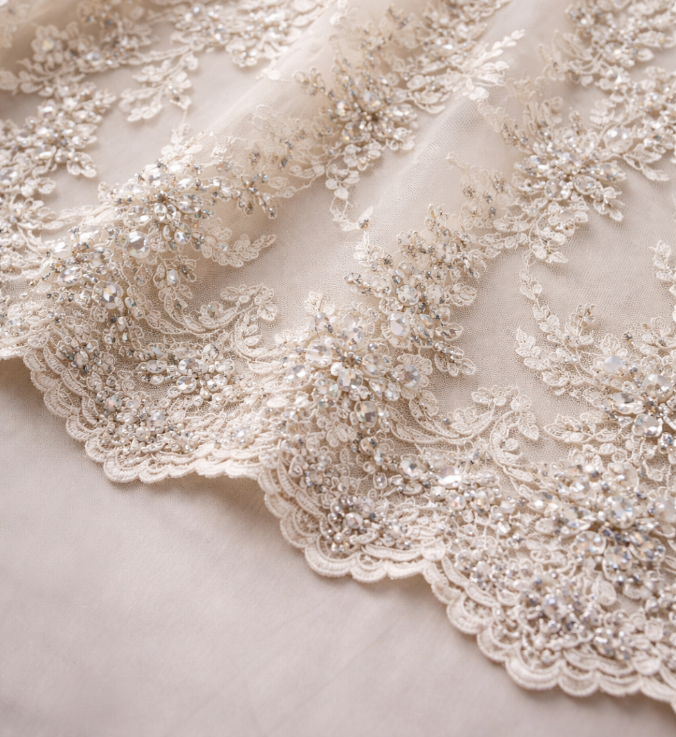 Premium Floral Lace Material for Bridal and Evening Wear