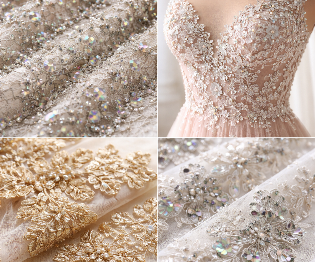 Embellished Lace Fabric: Sequins, Rhinestones & Appliqués