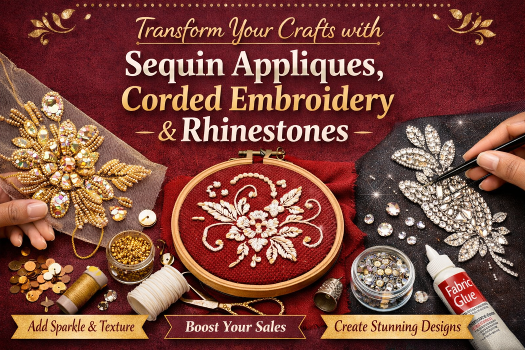 DIY Glamour: Sequin Appliques, Corded Embroidery, and Rhinestone Techniques