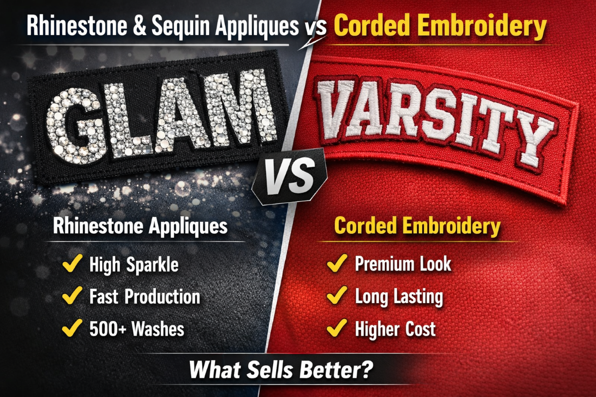 Best for Custom Apparel: Sequin Appliques or Corded Embroidery?