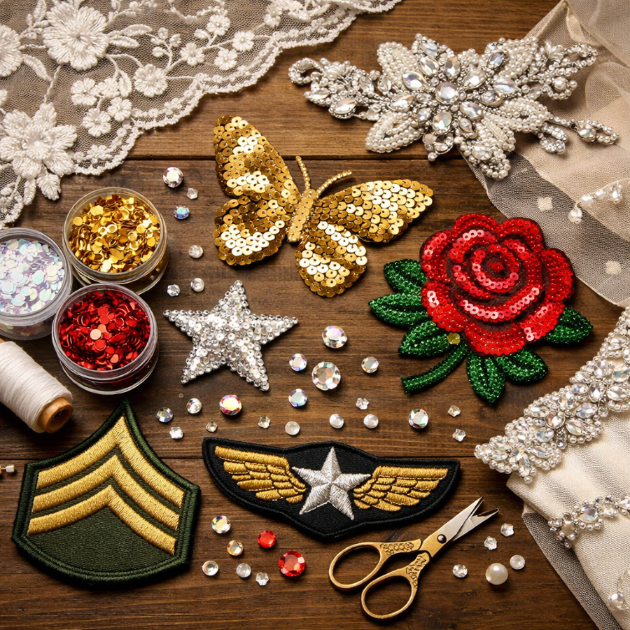 Sequin Appliques and Flower Lace Designs for Handmade Clothing