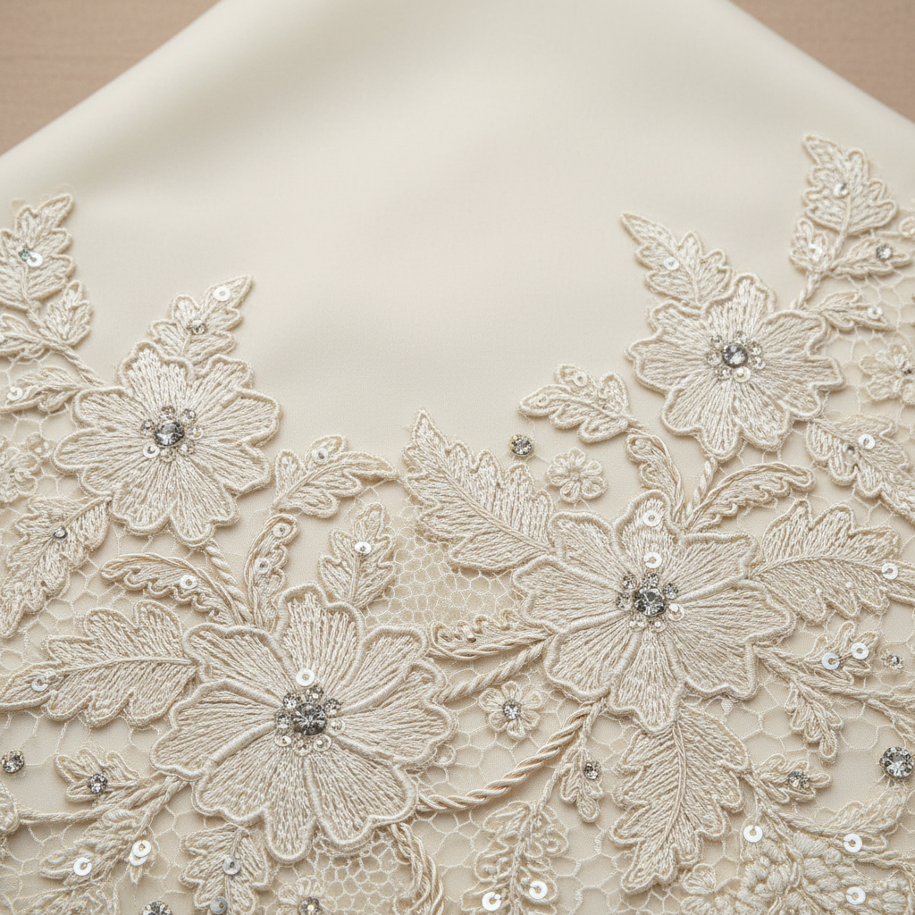 Mastering Embroidered Flower Lace & Corded Embroidery with Rhinestone and Sequin Accents